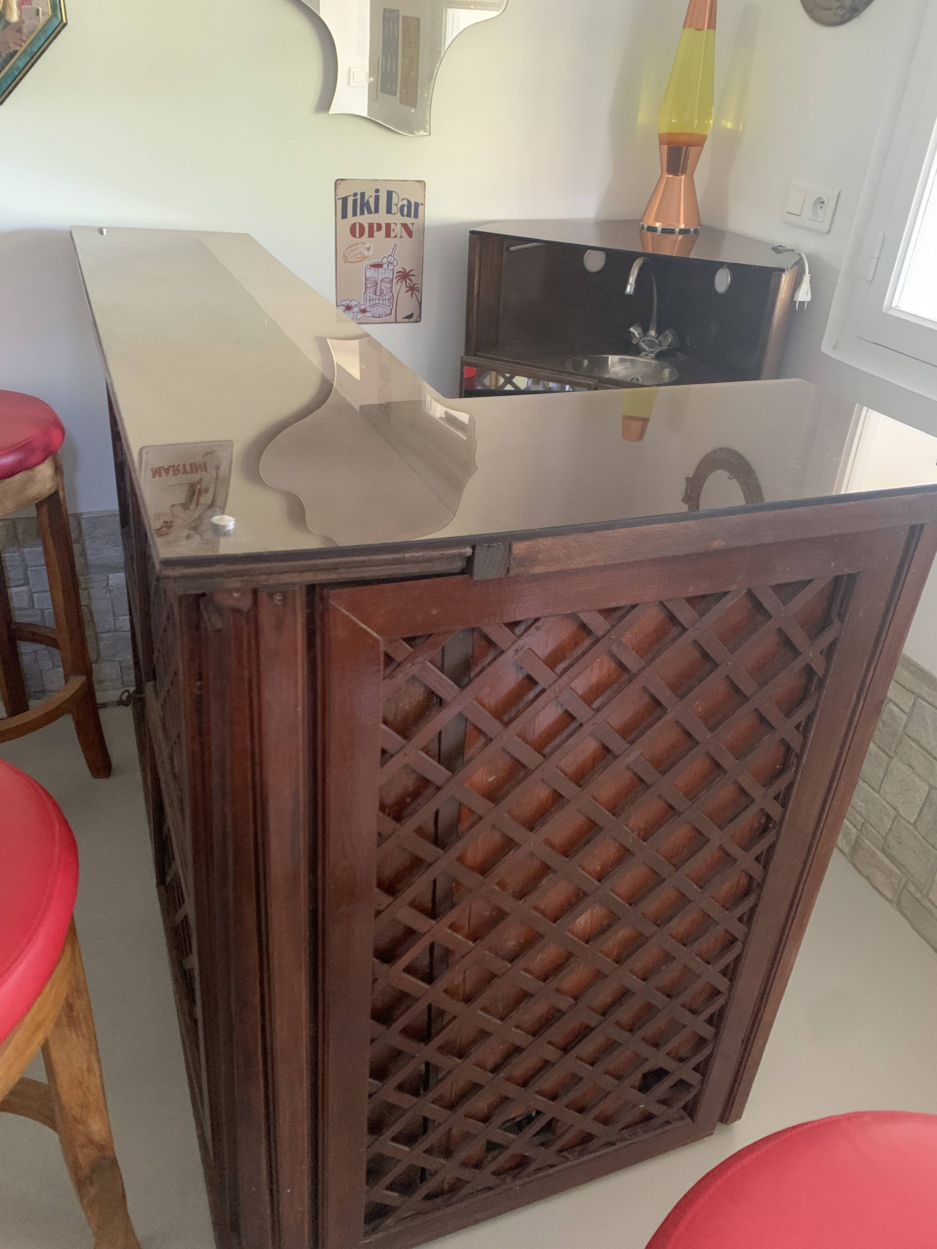 Vintage corner bar with fridge, corner unit/sink