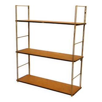 Etagere 1950 a 60 string plaquage bois avec jonc en bordure de tablette h60x17x50