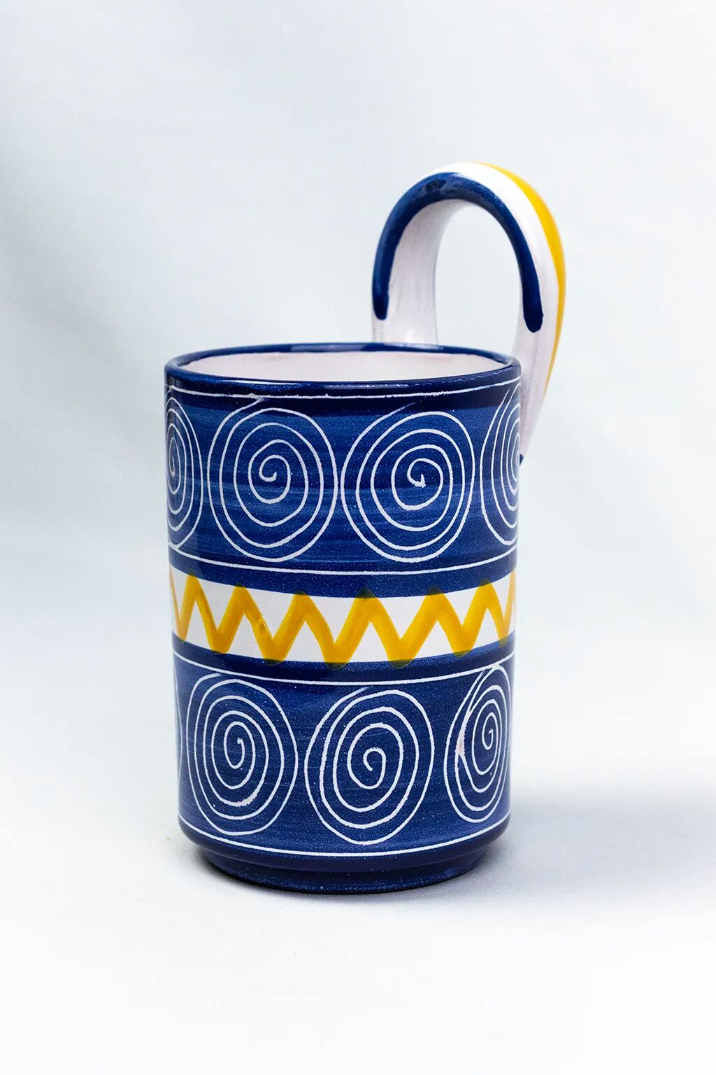 Robert Picault – Enamelled earthenware utensil holder in blue and yellow – Vallauris