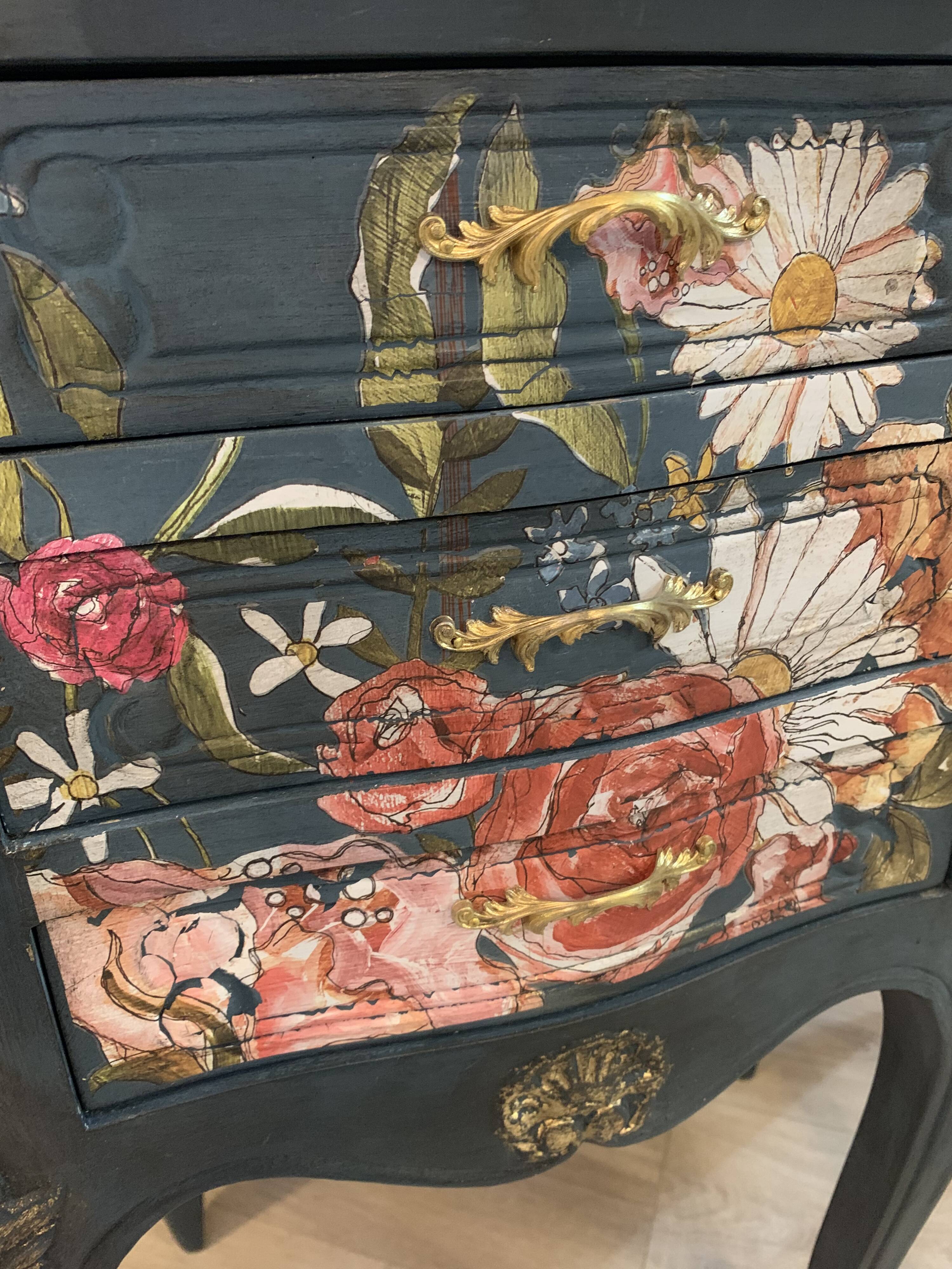 Decorated and patinated bedside tables