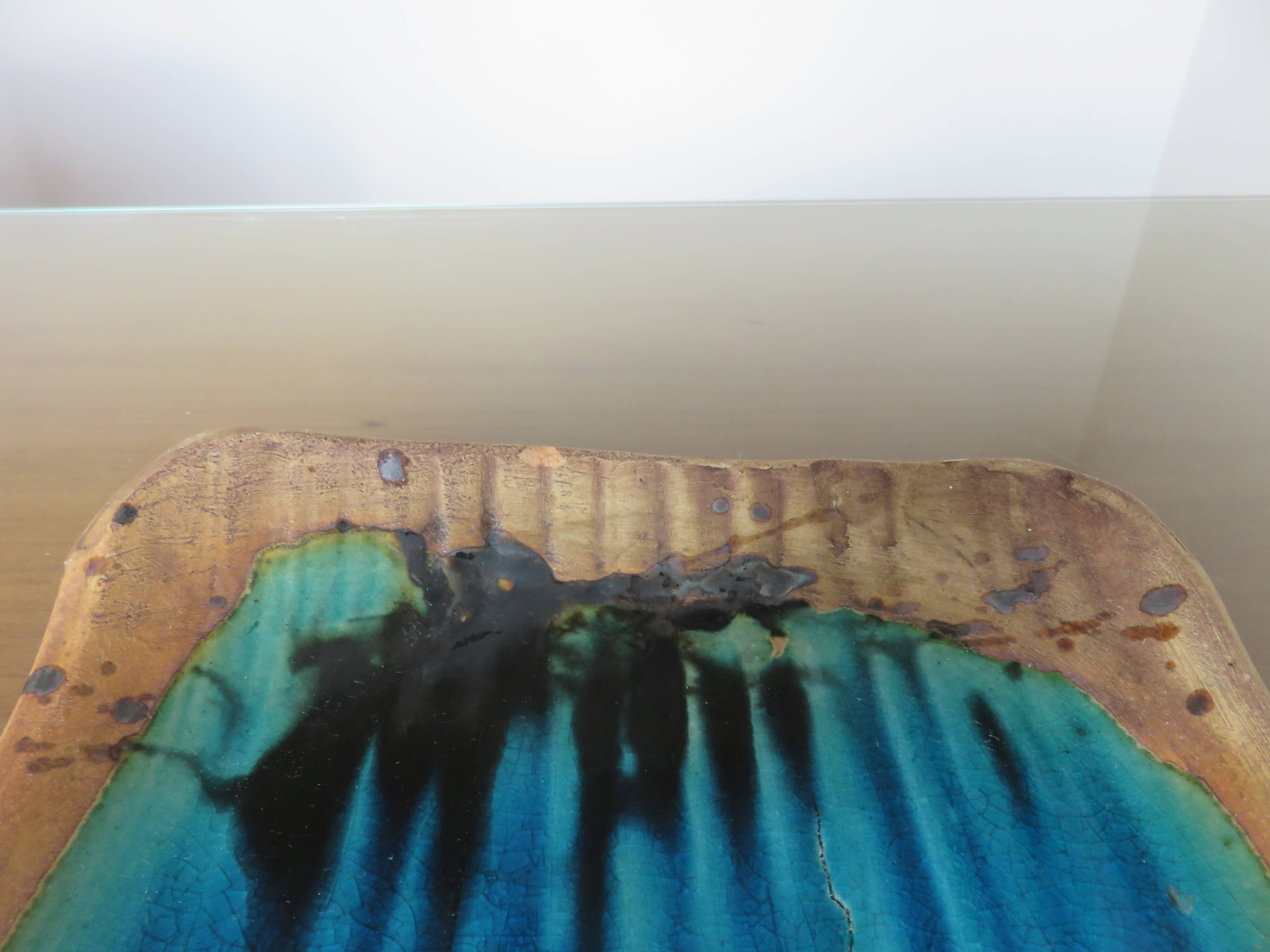 Vallauris dove pottery pocket in sandstone and blue ceramic 50s 60s