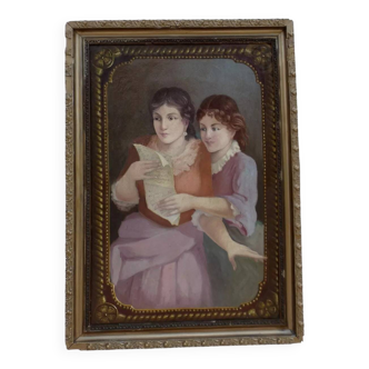 Antique English Painting of a Young Woman Reading