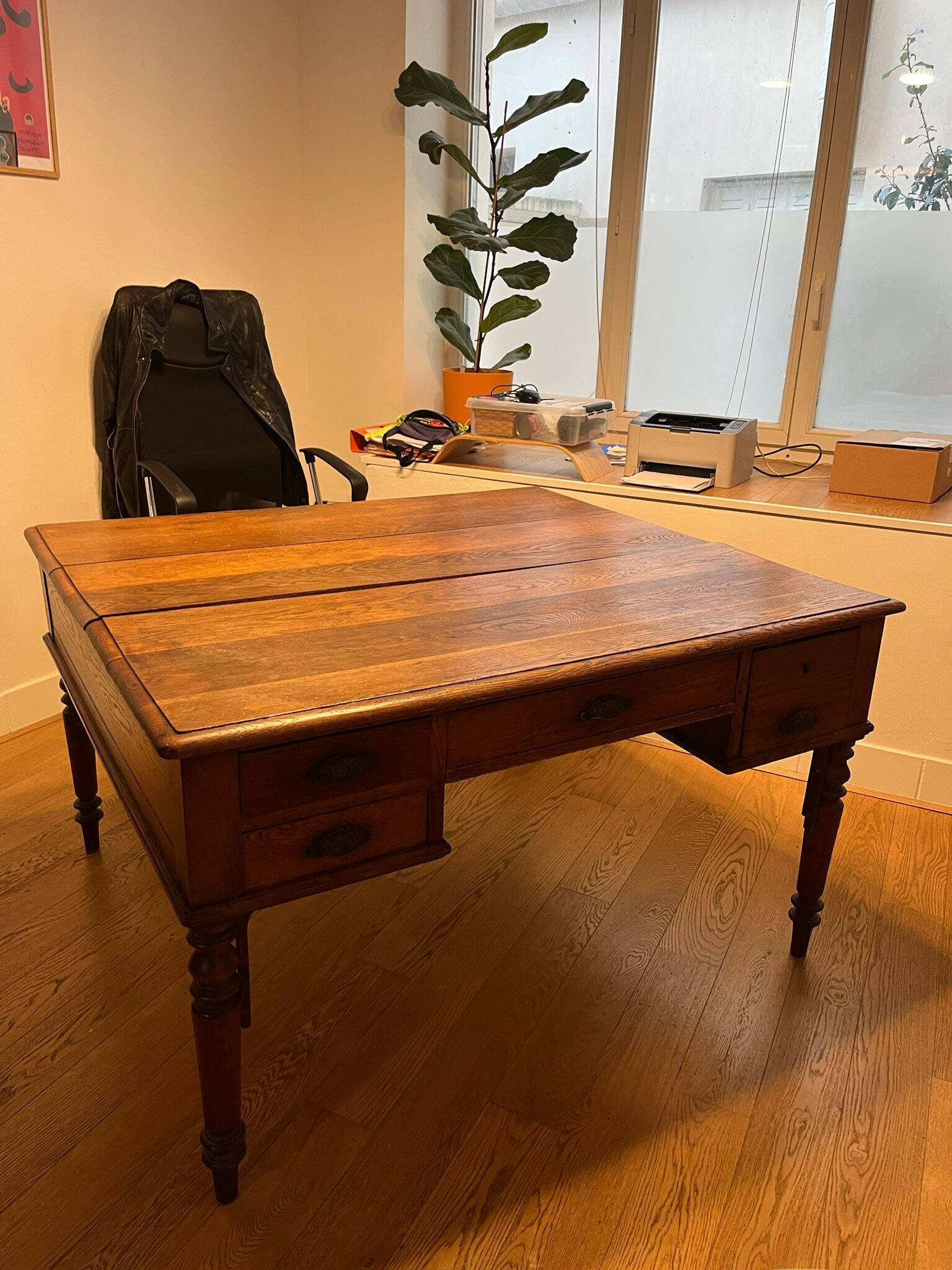Double-sided oak desk – 19th century – Clichy Carpentry