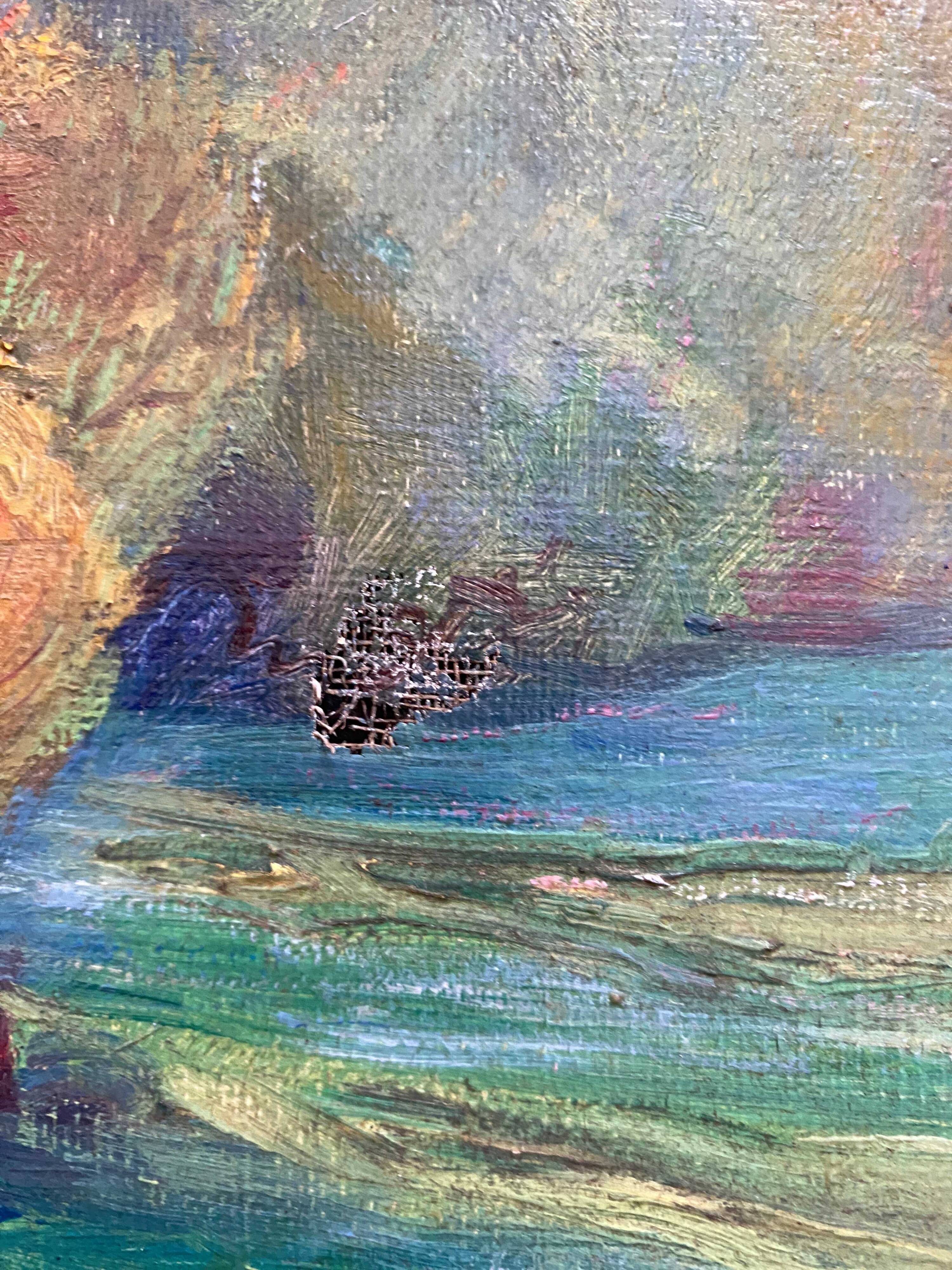 Painting dated 1916 "Coin de la Nièvre" by Louis Morel (1871-1954) + frame