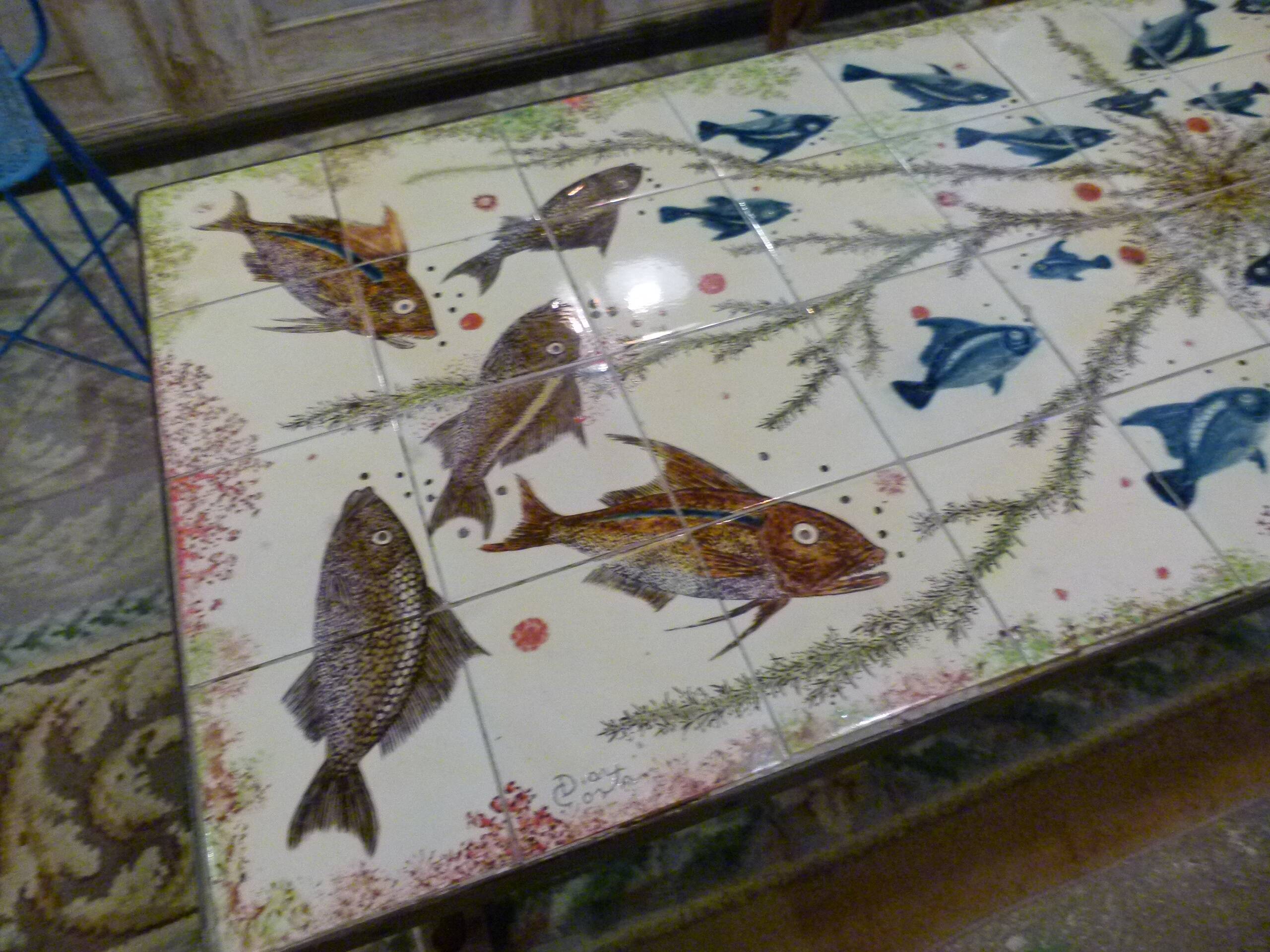 Ceramic coffee table with fish patterns