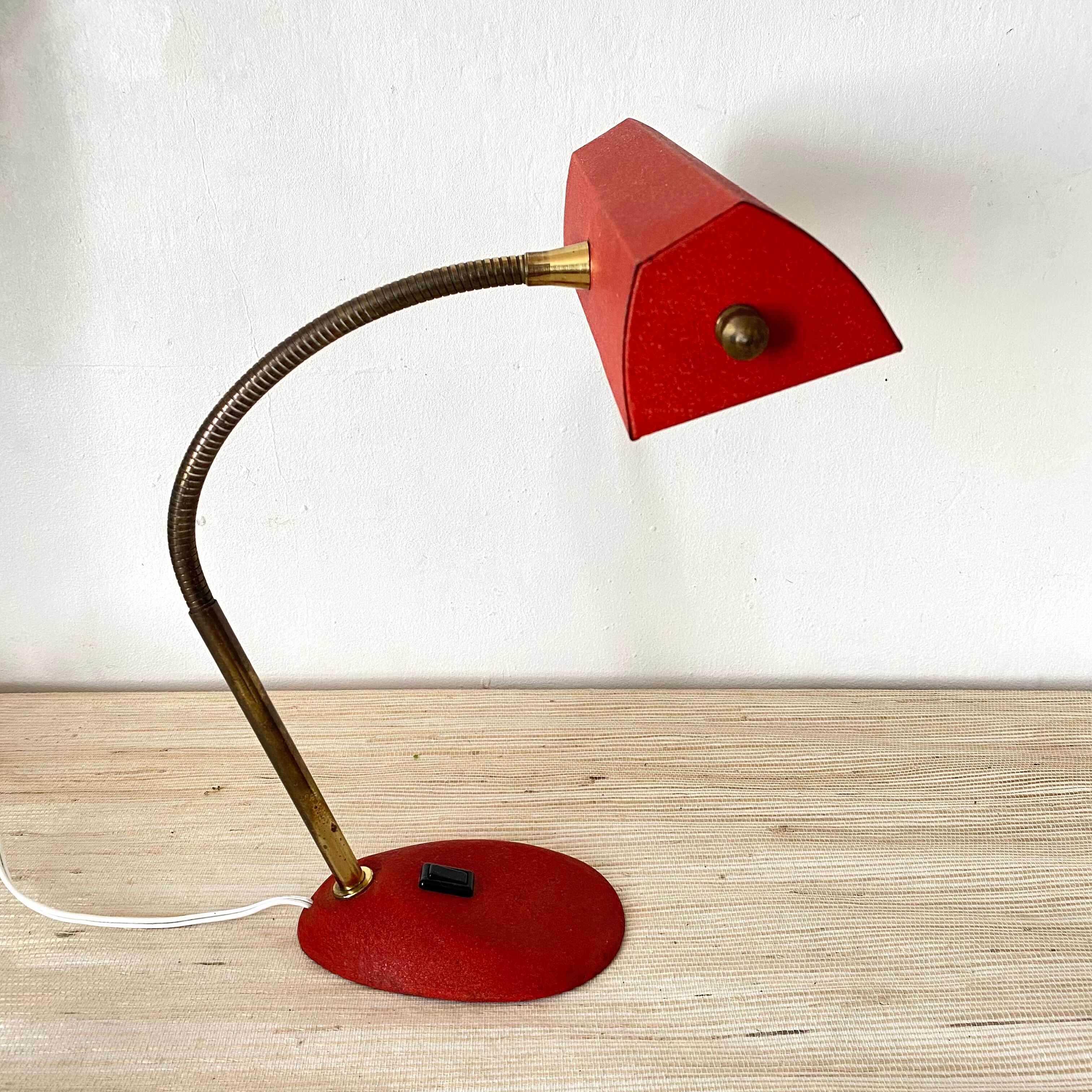 Desk lamp with flexible brass arm, 1950s