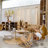 Wooden & straw corner bench