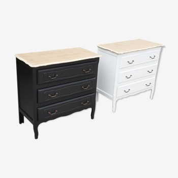 Paires de commodes 3 tiroirs style louis XV noir et blanc