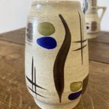 Duo de petits vases abstraits, ton écru, West Germany, 1960