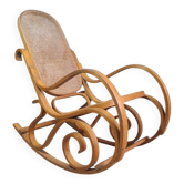 Rocking-chair style Thonet hêtre courbé & cannage – années 60