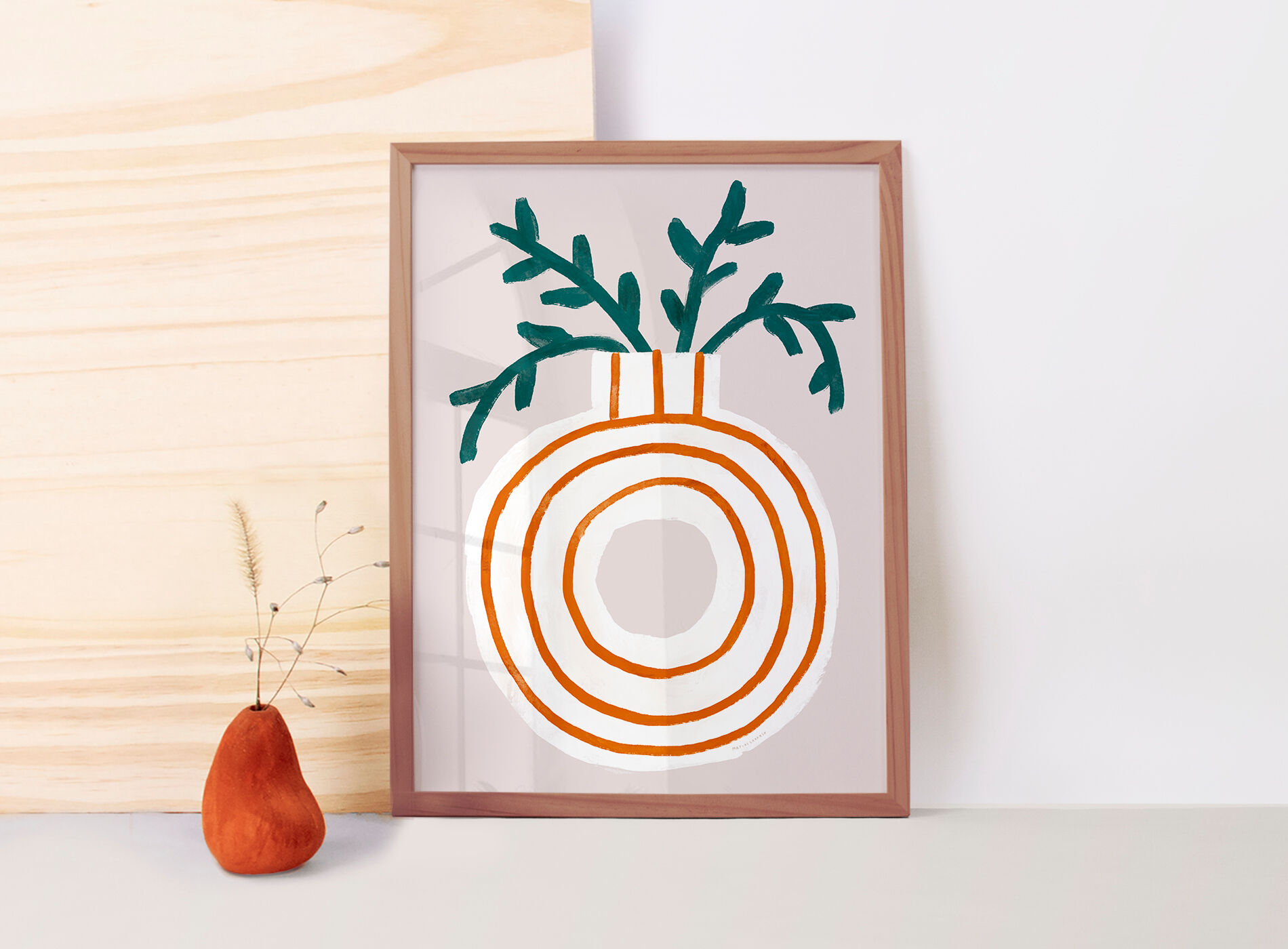 Pop-up Christmas 22 - Wall poster striped vase with plant 30cm*40cm
