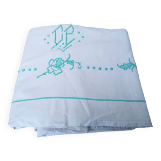 Drap en lin monogramme CP vert