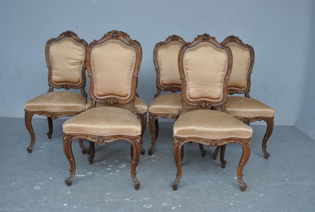 Set of 6 chairs style Louis XV Walnut end XIX