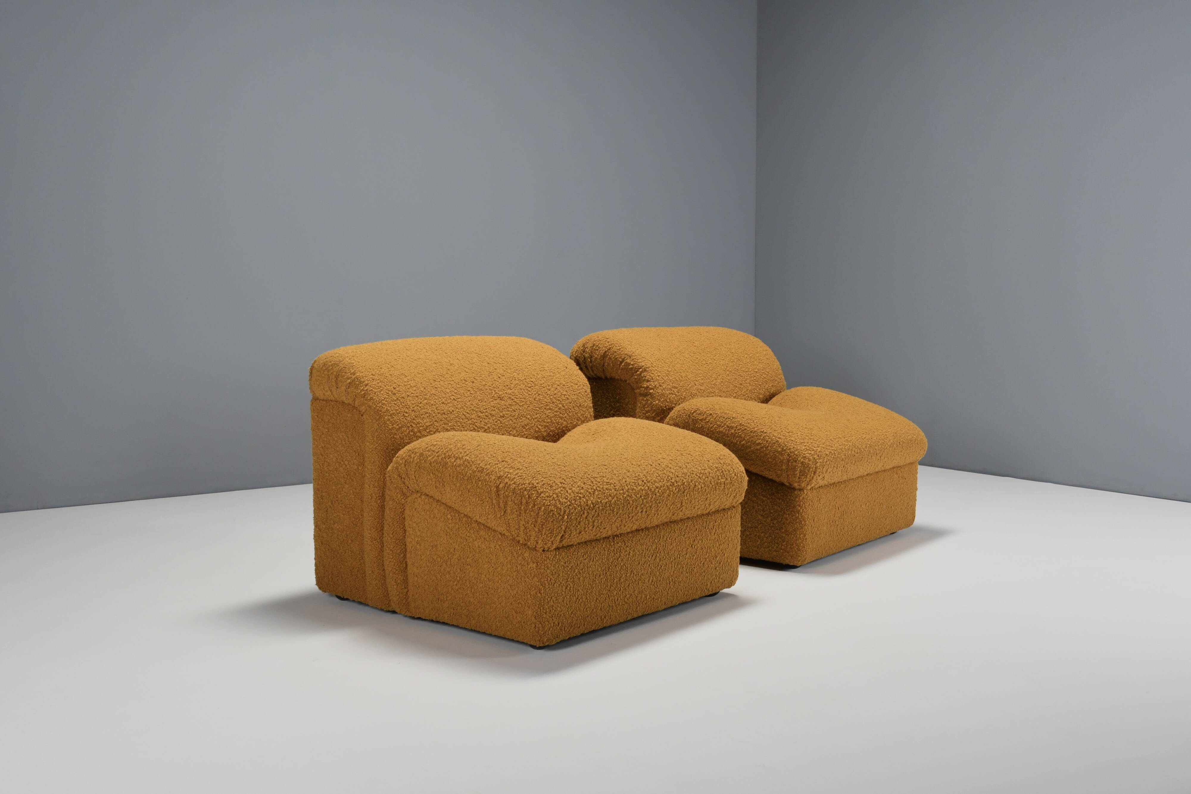 Exceptional Set of Two Bouclé 'Onda' Lounge Chairs by MetalArte, 1970s