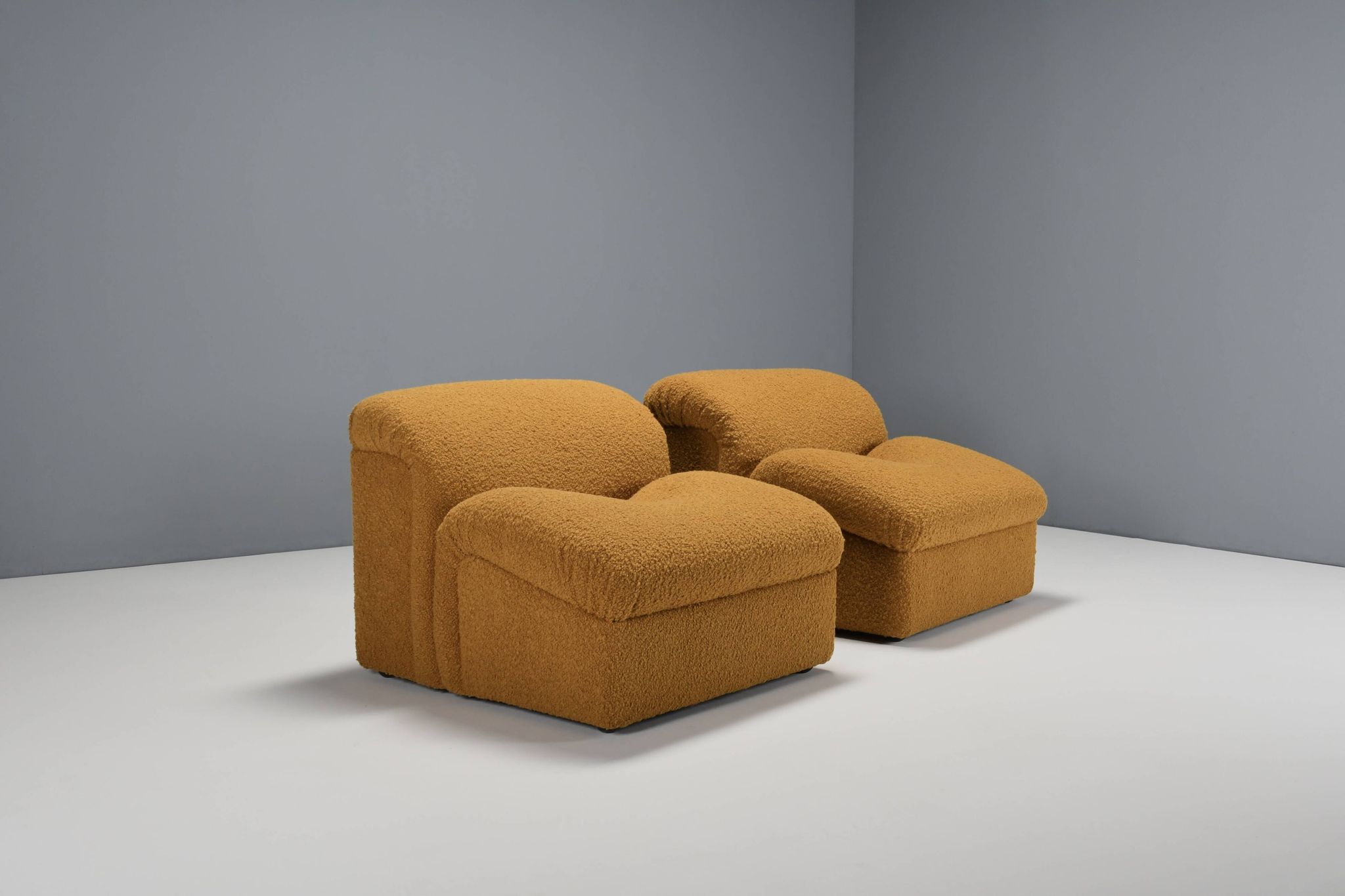 Exceptional Set of Two Bouclé 'Onda' Lounge Chairs by MetalArte, 1970s