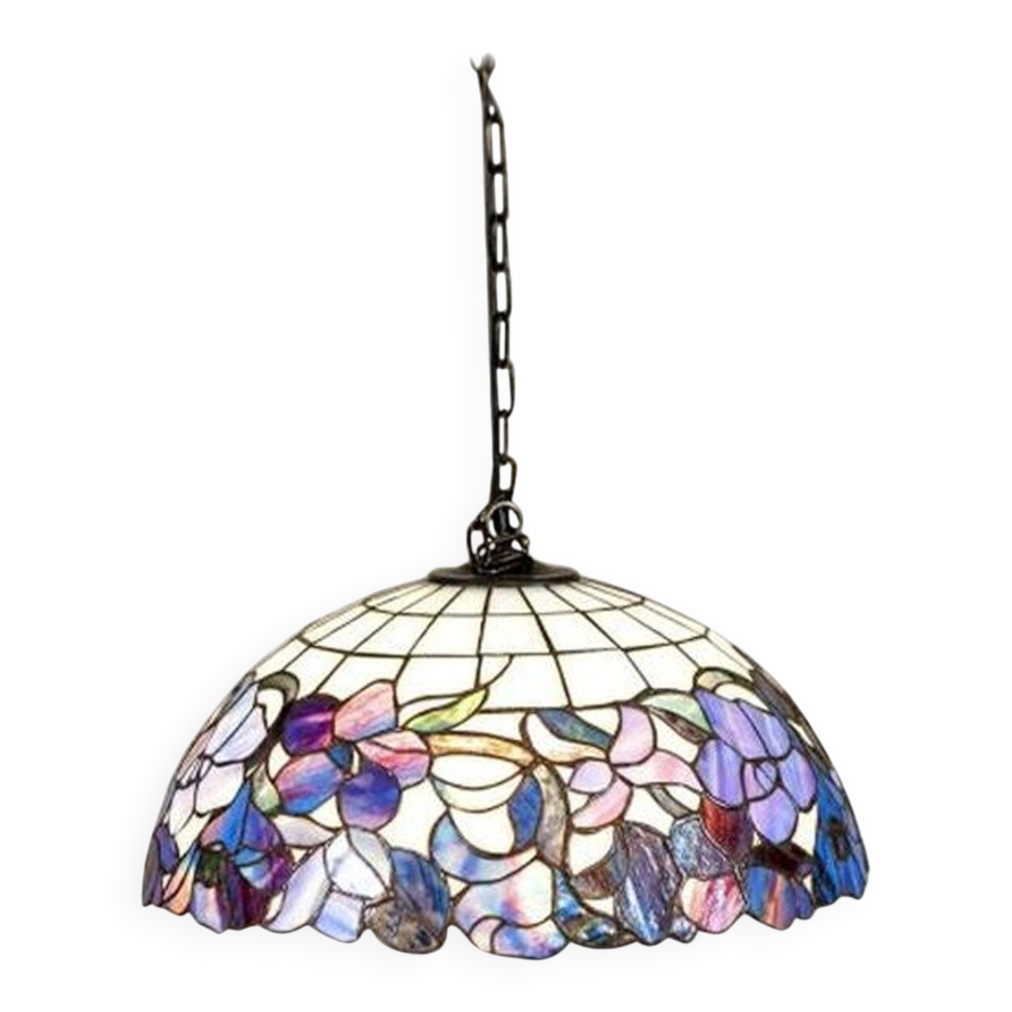 20th-Century Hanging Lamp with Multicolored Shade in the style of Tiffany, 1940s