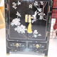 Small storage cabinet or bedside table lacquered black incised and painted