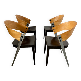 Lot 4 anciennes chaises en bois et métal design italien des années 70/80 postmoderne