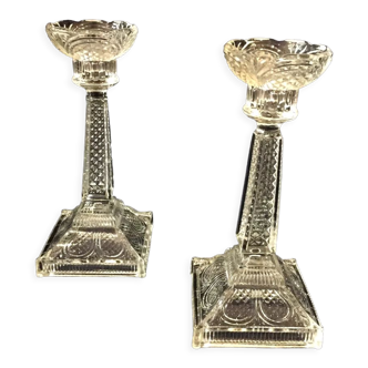 Pair of molded glass candle holders