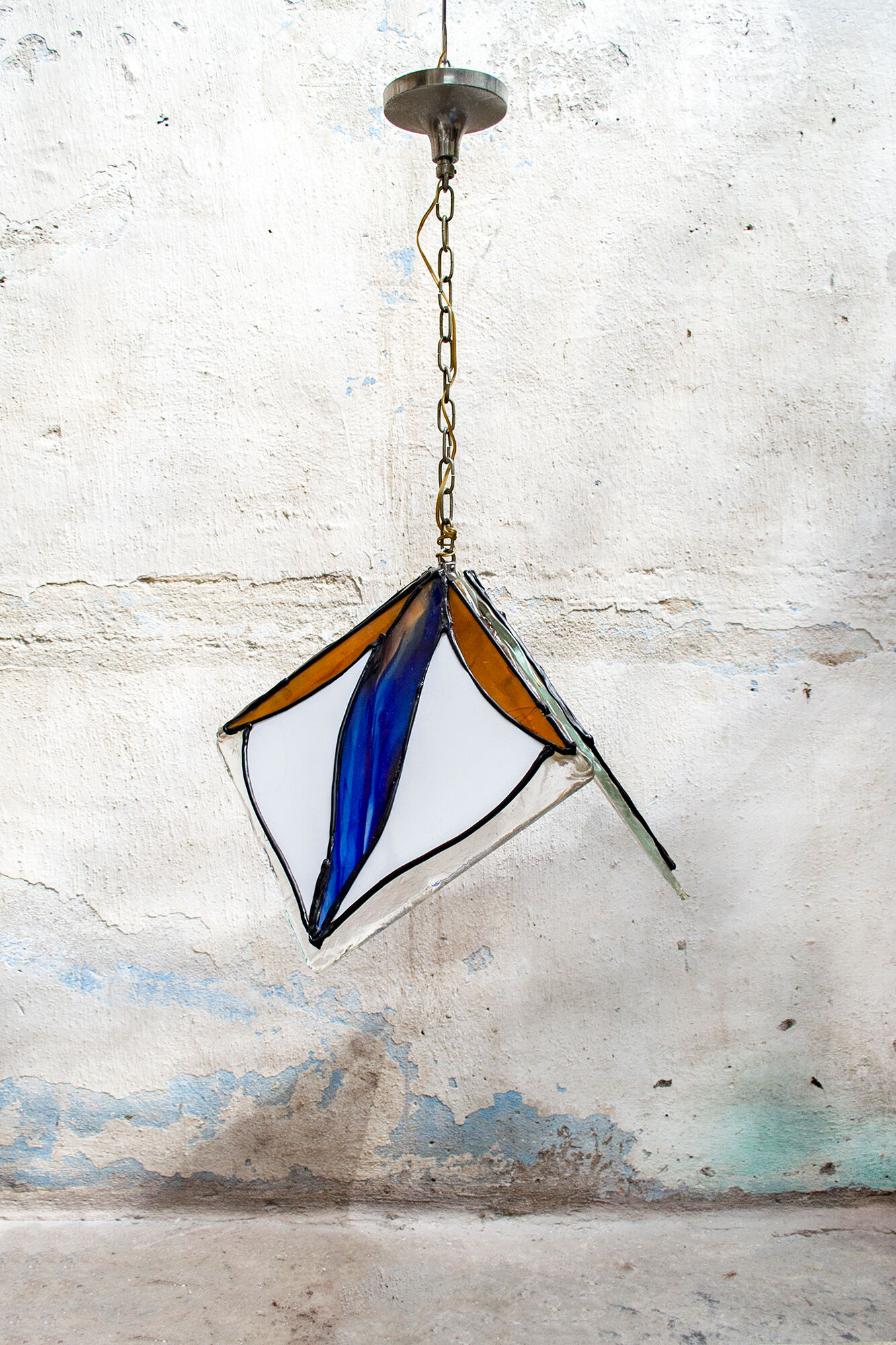 Lampadario vetro piombo colorato e silicone Italia Anni '70