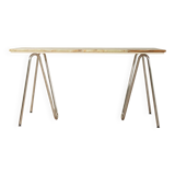 Unique desk from the 1970s with onyx marble top and stainless steel 'Grasshopper' legs
