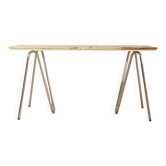 Unique desk from the 1970s with onyx marble top and stainless steel 'Grasshopper' legs