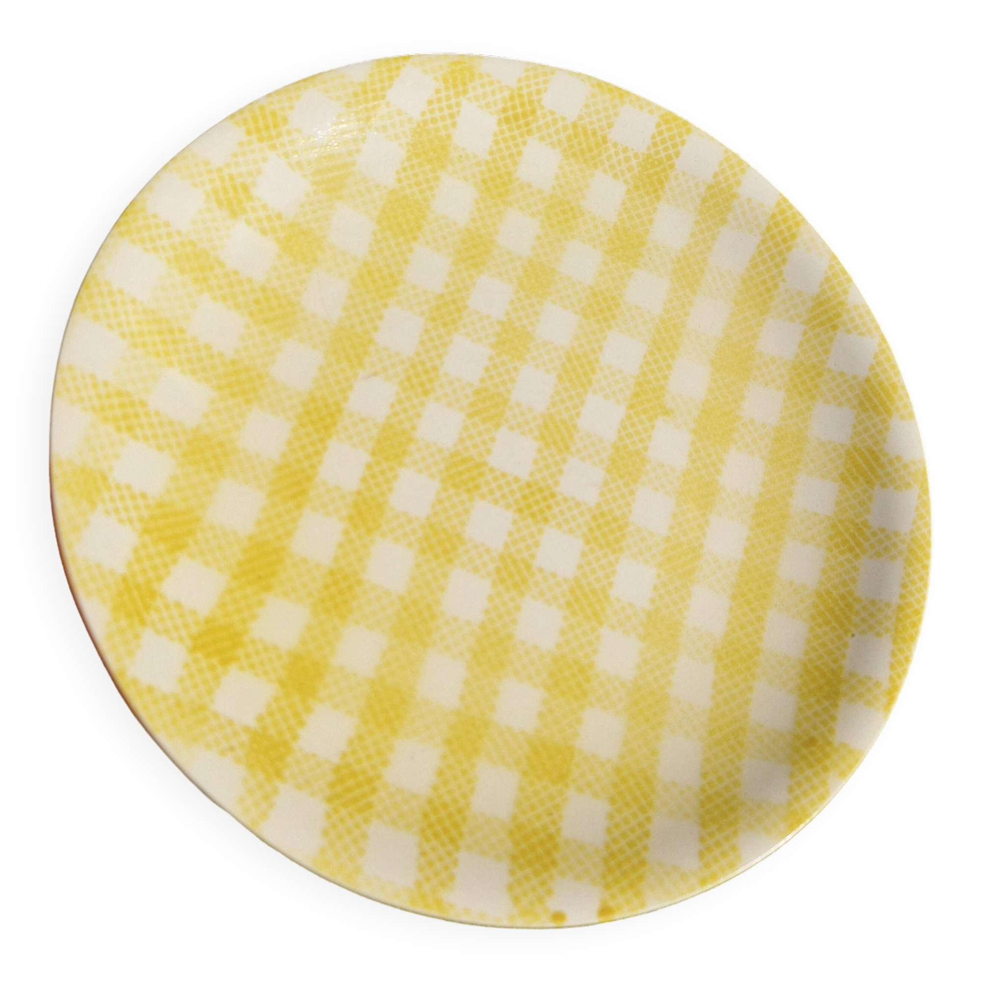 Set of 5 salins flat plates, saint raphael model, yellow checks, 24 cm, 60s