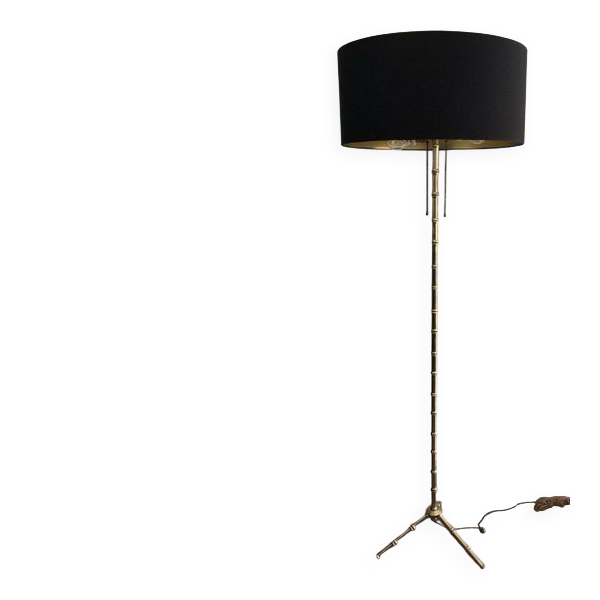 Floor lamp in faux-bamboo style, made of bronze and brass by Jacques Adnet
