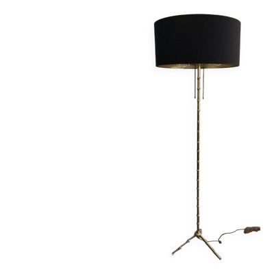 Lampadaire de parquet façon faux-bambou en bronze et laiton de Jacques Adnet