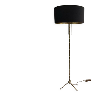 Floor lamp in faux-bamboo style, made of bronze and brass by Jacques Adnet