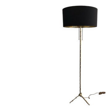 Floor lamp in faux-bamboo style, made of bronze and brass by Jacques Adnet
