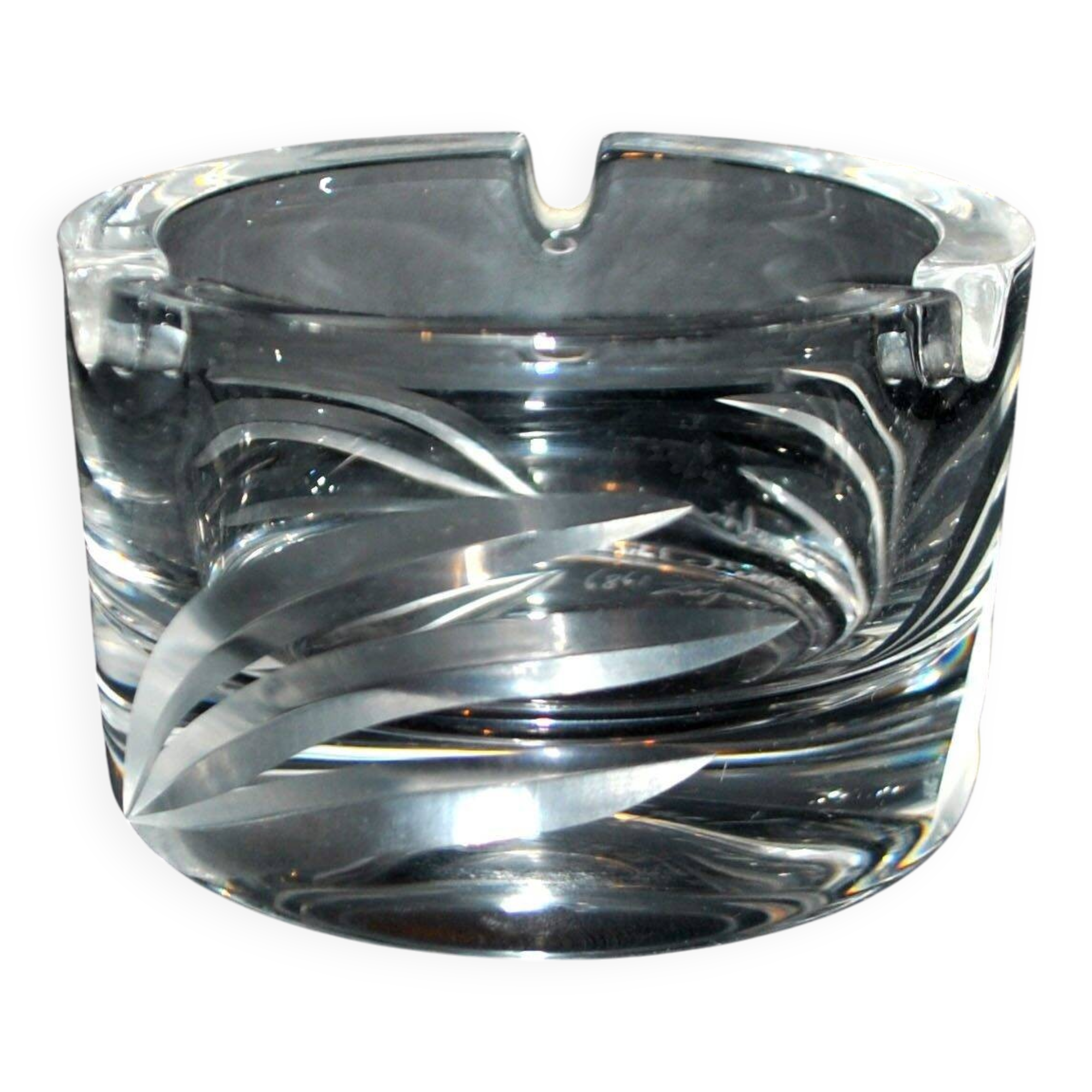Vintage cut crystal ashtray signed Carabin 1989