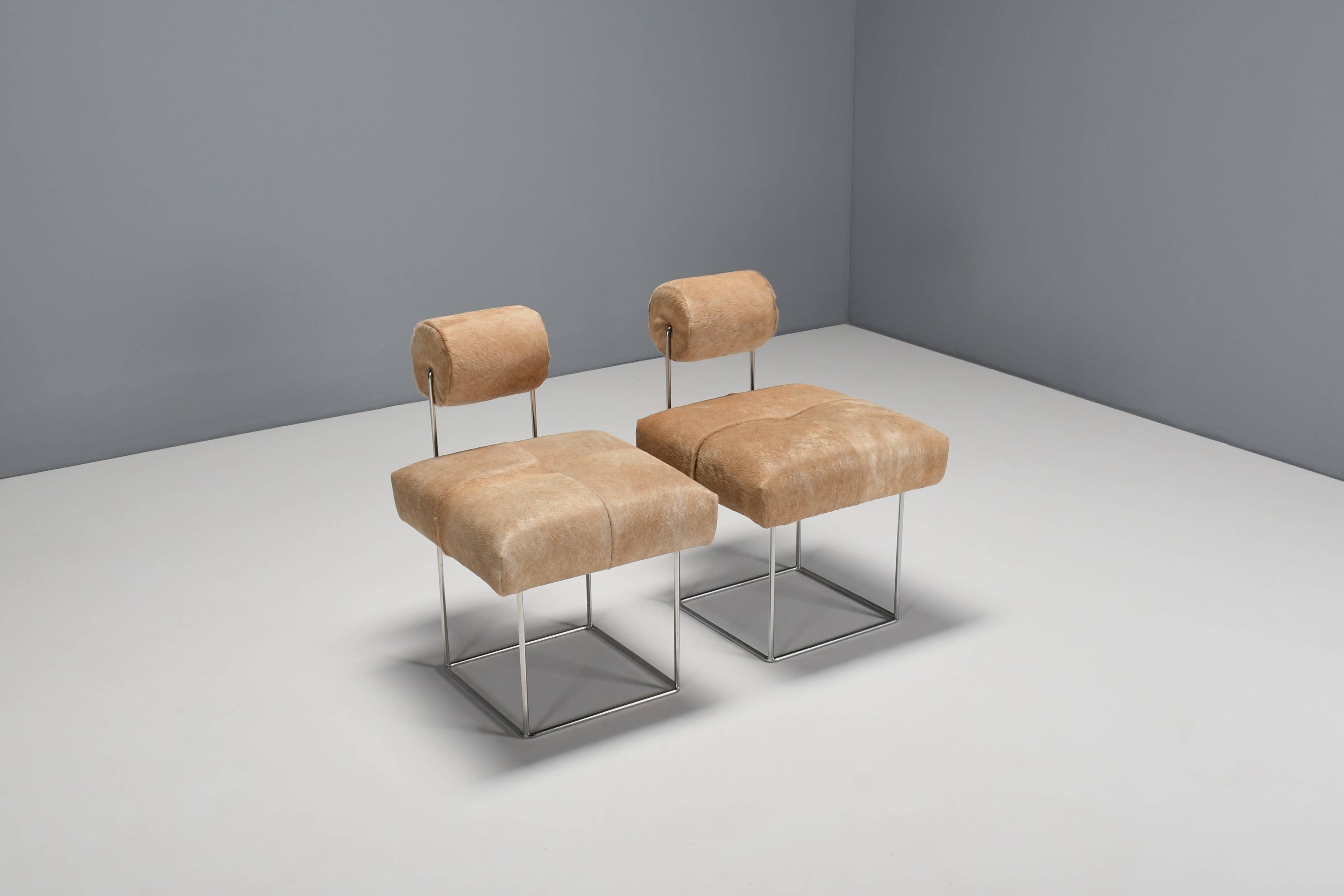 Rare Postmodern Cowhide Side Chairs by Fritz Brückner, Germany 1980s