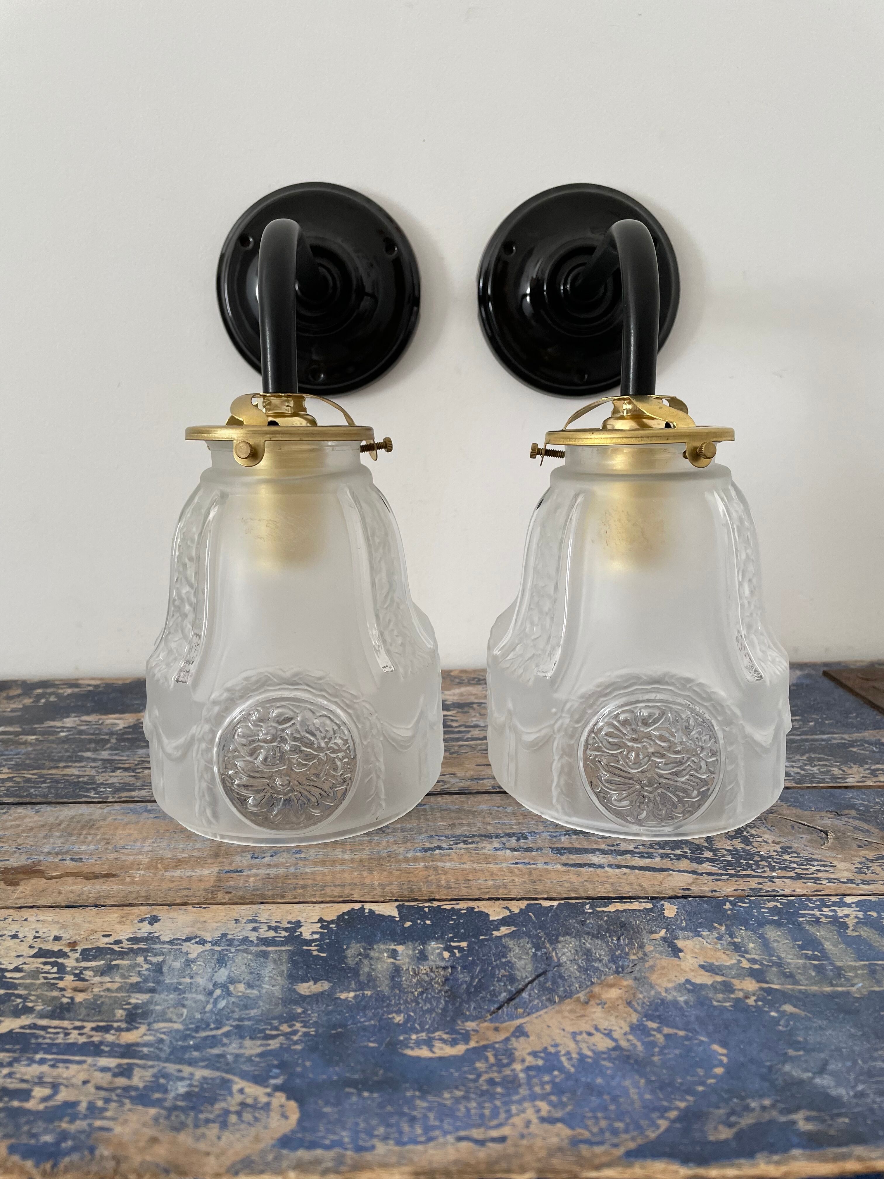 Pair of new electrified Art Deco wall lamps