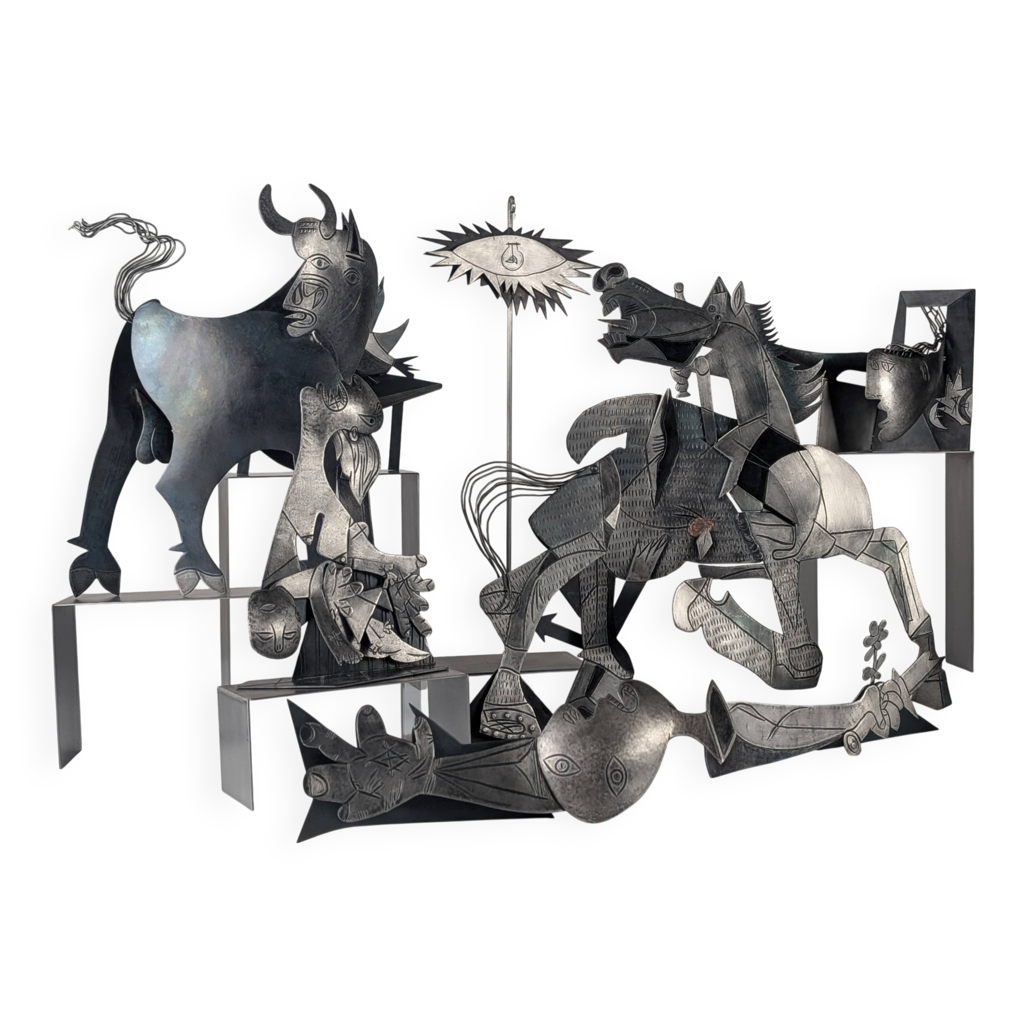 Sculptural Group "After Picasso" in Metal, Guernica Tribute, Late 20th Cent