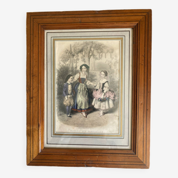 Old engraving in pitch pine frame