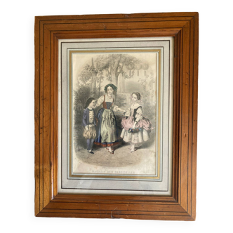 Old engraving in pitch pine frame