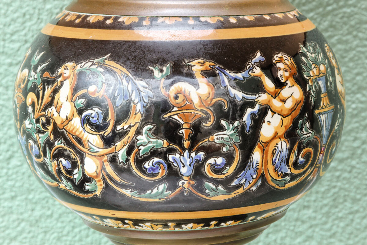 Gien lamp, brass and earthenware