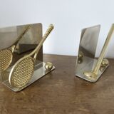 Serre livres en métal chromé et laiton "tennis & golf" années 70