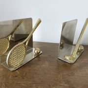 Chrome and brass bookends "tennis & golf" from the 1970s.