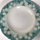 5 assiettes creuses Sarreguemines bord ondulé bleu fleurs blanches