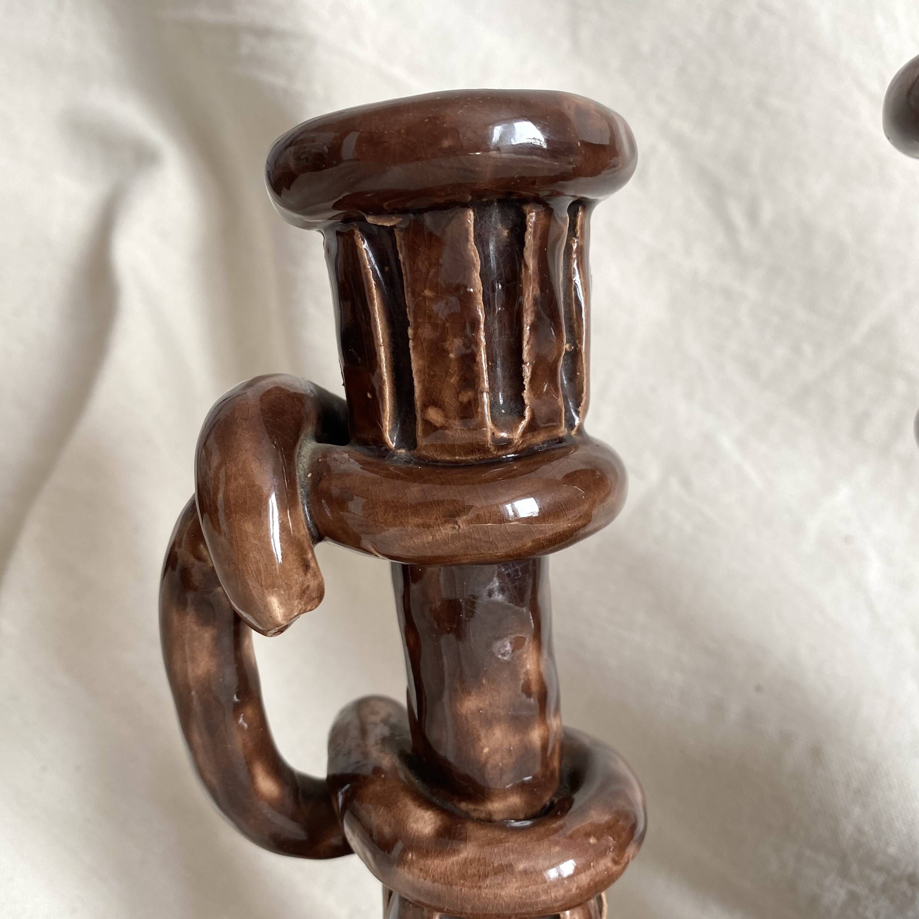 Pair of column candle holders in handmade ceramic