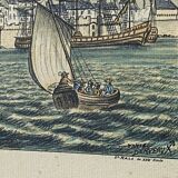 Lithograph view of Saint Malo 17th century with sailboats signed Daniel Derveaux