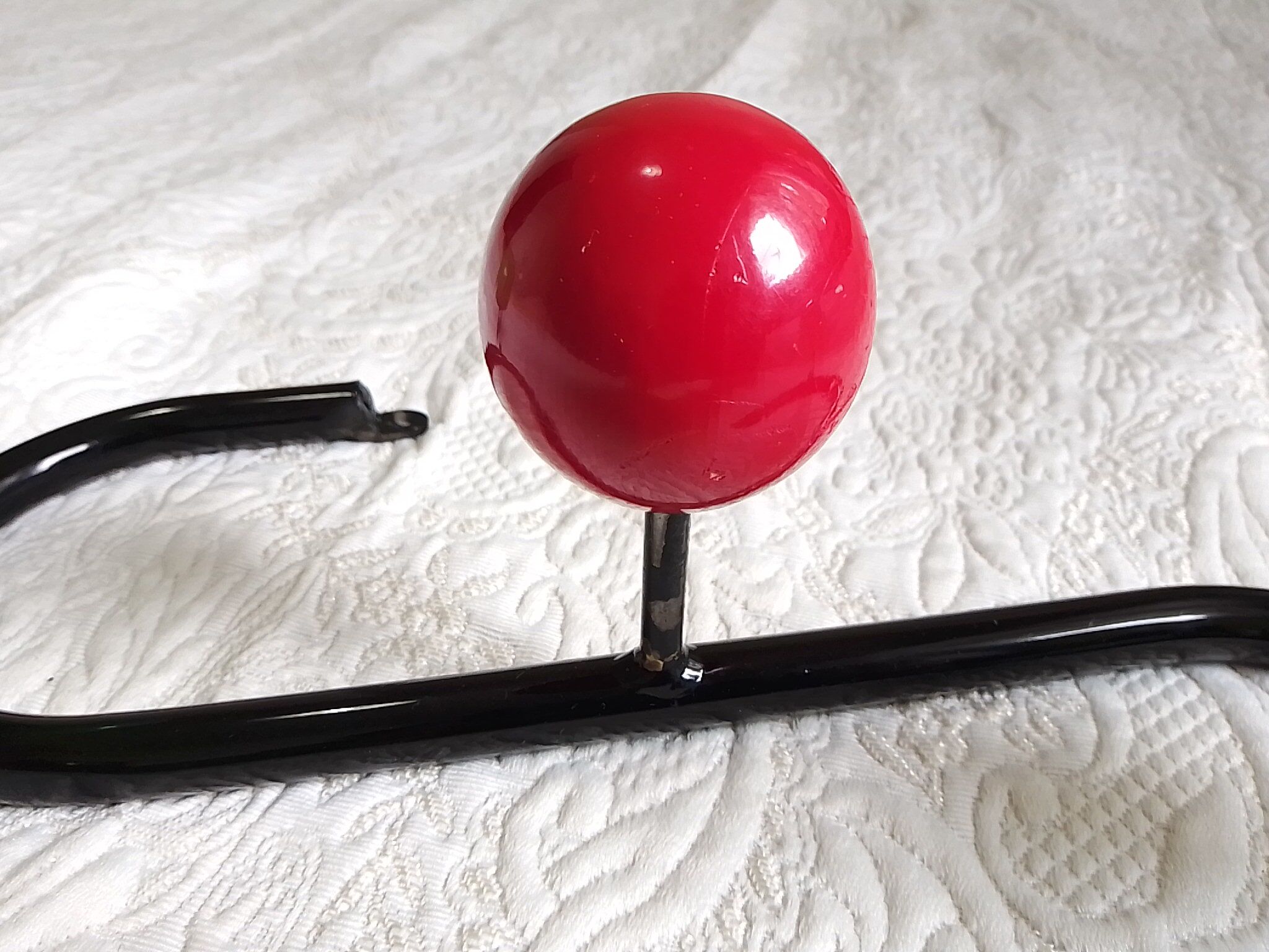 Vintage metal hook and 3 tricolor wooden hooks 40.5 cm