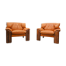 Set of 2 cognac leather armchairs by Sapporo for Mobil Girgi Italy 1970s