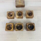 6 olive wood egg cups and their support