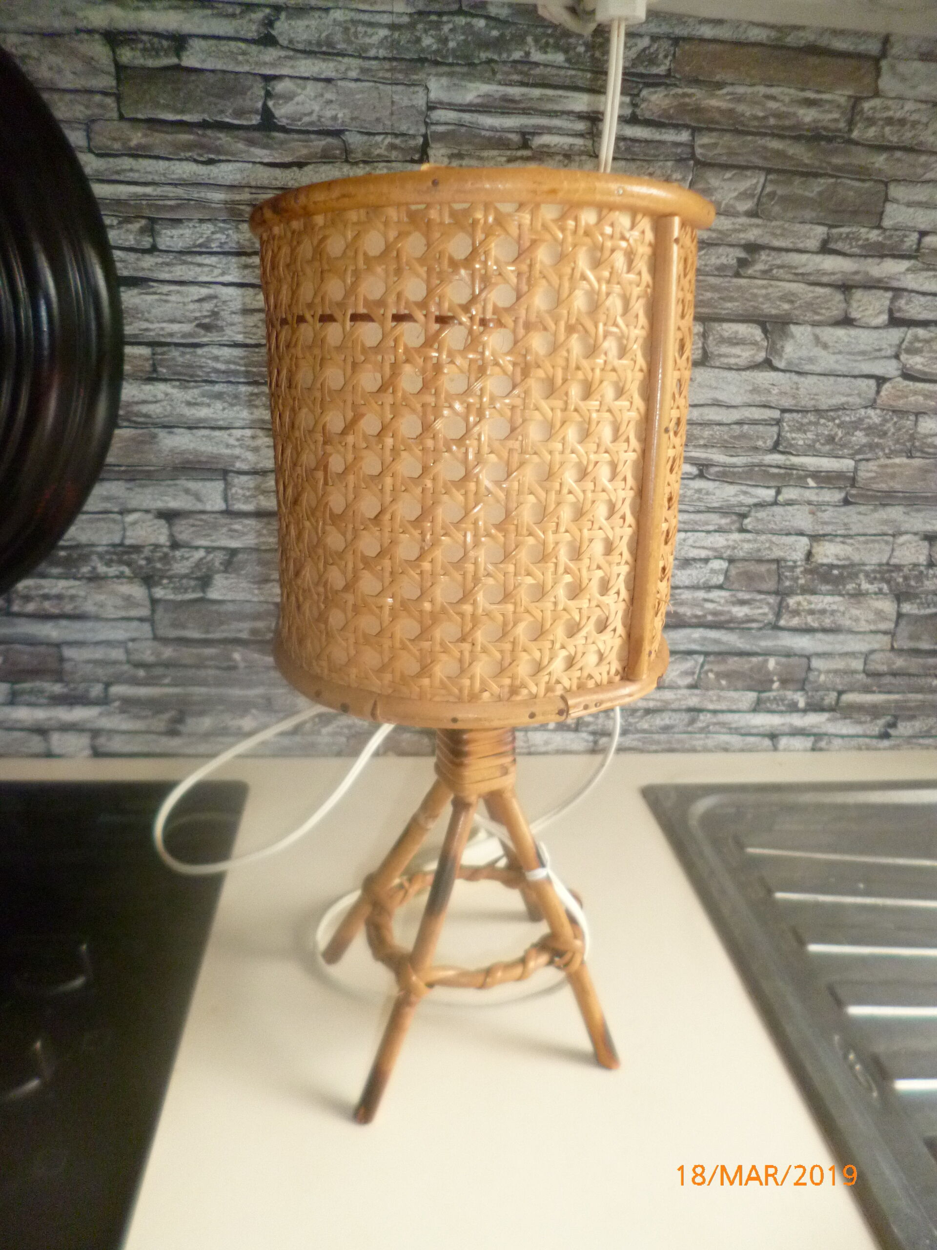 Wicker rattan bedside lamp 1960