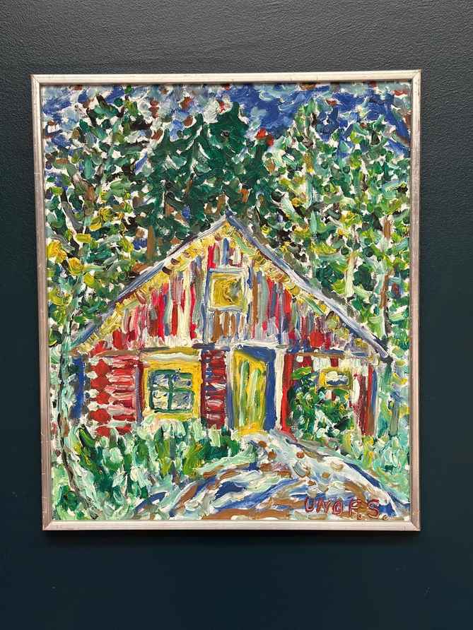 Original Swedish Oil On Canvas – “Red Hut” By Uno F. Svensson – Vintage & Framed – 68 × 57 Cm (26.8" × 22.4")