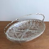 Plat apéro en verre 4 compartiments avec son support en métal doré vintage