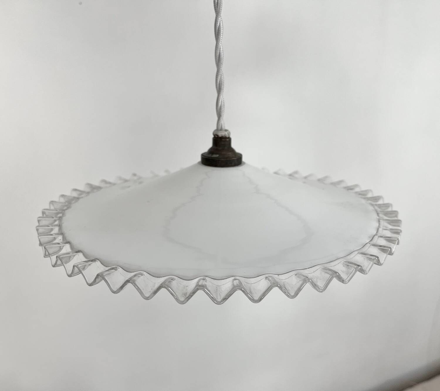 Pleated opaline pendant light